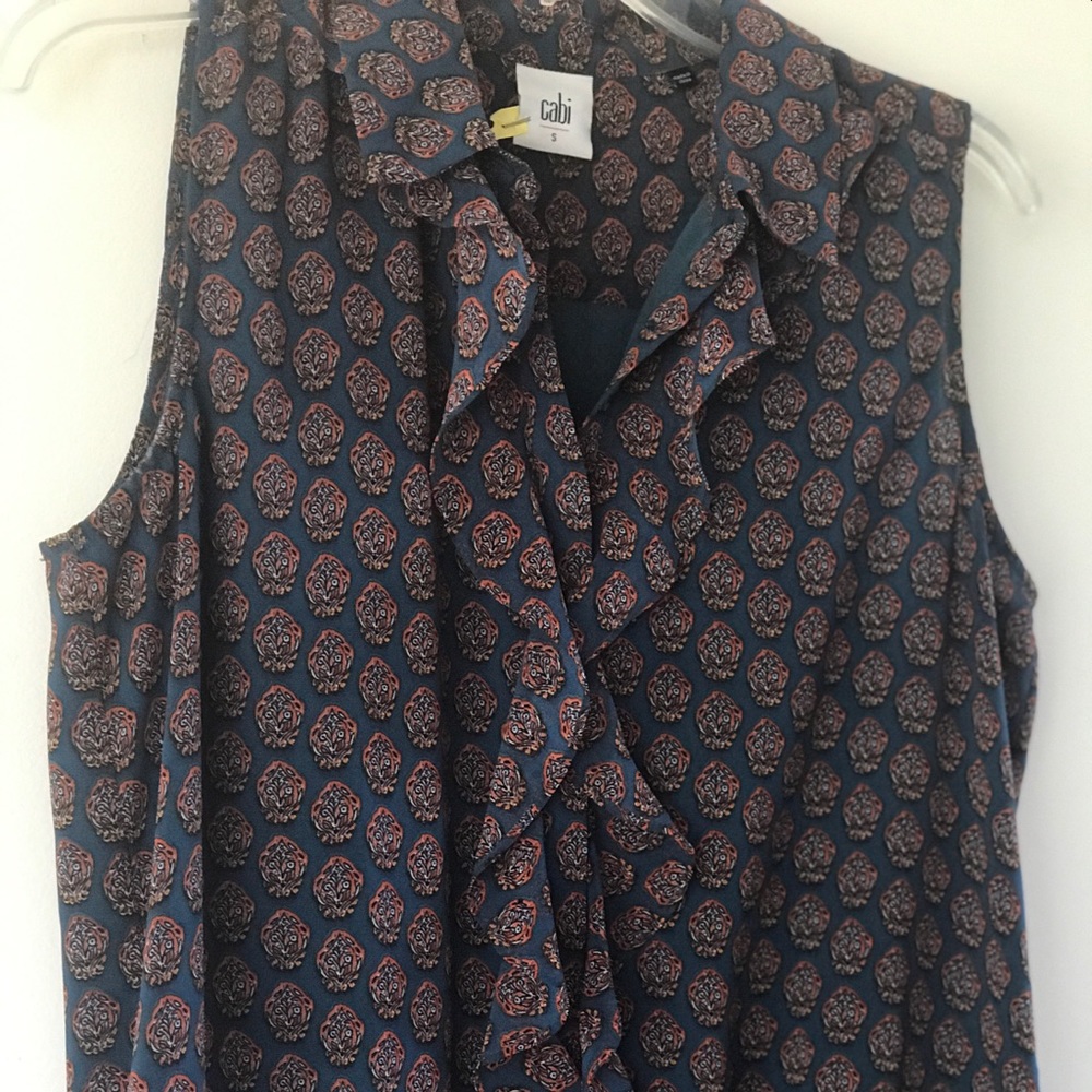 Cabi size small teal and orange sleeveless blouse